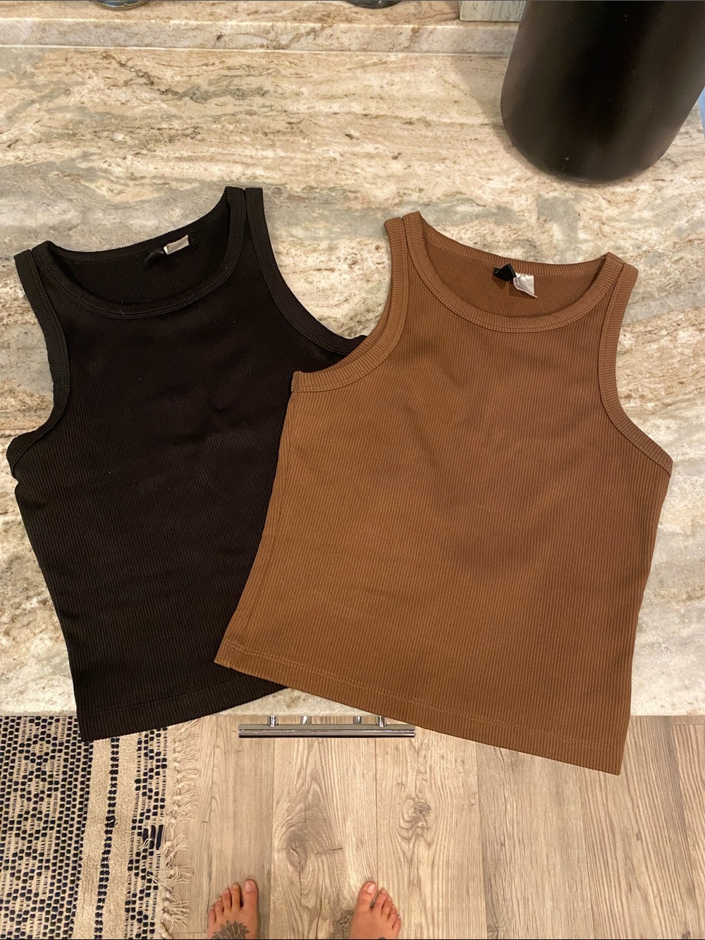 H&M Ribbed Tank Tops in Black and Brown